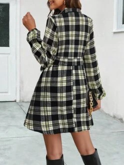 Women's Shirt Dress Casual Dress Mini Dress Outdoor Daily Date Polyester Fashion Casual Shirt Collar Lace Up Button Long Sleeve Spring Fall Winter 2023 Loose Fit Black Red Plaid S M L XL -HANA Luxury Wear Shop cvapjs1697526673175