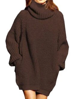 Women‘s Sweater Dress Winter Dress Burnt Orange Dress Wine Red Green Black Blue Khaki Orange Brown Gray White Long Sleeve Pure Color Winter Fall Turtleneck Casual Fit S M L XL -HANA Luxury Wear Shop cwbjmu1628561150164