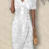 Women's Casual Dress Cotton Linen Dress Shift Dress Midi Dress Cotton Blend Fashion Modern Outdoor Daily V Neck Lace Ruffle Short Sleeve Summer Spring 2023 Regular Fit White Floral S M L XL 2XL -HANA Luxury Wear Shop cxdvuo1682413380269