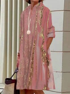 Women's Shirt Dress Casual Dress Midi Dress Outdoor Office Daily Polyester Fashion Modern Shirt Collar Button Pocket Long Sleeve Summer Spring Fall 2023 Loose Fit Light Pink Pink Dark Pink Ombre S M