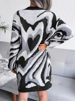 Women's Sweater Dress Jumper Dress Casual Dress Mini Dress Fashion Color Block Heart Outdoor Daily Vacation Going Out Crew Neck Long Sleeve 2023 Loose Fit Black Brown Khaki S M L -HANA Luxury Wear Shop czevmw1694756609740
