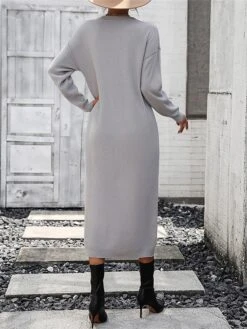 Women's Sweater Dress Winter Dress Jumper Dress Midi Dress Button Street Daily Going Out Fashion Streetwear Crew Neck Long Sleeve 2023 Loose Fit Black White Purple Color S M L XL Size -HANA Luxury Wear Shop dauocz1692259869046