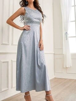 Women's Two Piece Dress Set Party Dress Sheath Dress Party Wedding Guest Fashion Party Embroidered Long Dress Maxi Dress Crew Neck Long Sleeve Print Regular Fit Gray Fall Winter S M L XL -HANA Luxury Wear Shop dbahjy1695105969161