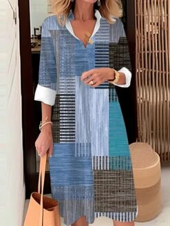 Women's Shirt Dress Casual Dress Midi Dress Outdoor Office Daily Polyester Fashion Modern Shirt Collar Button Pocket Long Sleeve Fall Winter 2023 Loose Fit Yellow Blue Purple Plaid Striped S M L XL -HANA Luxury Wear Shop dberti1694070532772