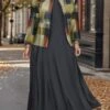 Women's Plus Size Two Piece Dress Set Casual Dress Swing Dress Outdoor Office Fashion Streetwear Print Midi Dress Crew Neck Long Sleeve Plaid Regular Fit Black Blue Brown Fall Winter L XL XXL 3XL 4XL