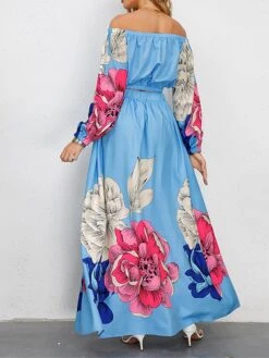 Women's Two Piece Dress Set Casual Dress Skirt Set Daily Going Out Casual Ruched Print Long Dress Maxi Dress Off Shoulder Long Sleeve Floral Regular Fit Blue Green Rose Red Fall Winter S M L XL XXL -HANA Luxury Wear Shop dbhpyl1692339425290