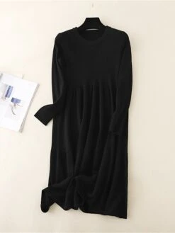 Women's Sweater Dress Jumper Dress Casual Dress Midi Dress Active Plain Outdoor Casual Holiday Vacation Crew Neck Long Sleeve Ruched 2023 Loose Fit Black Red Blue One Size -HANA Luxury Wear Shop ddiash1697537716918