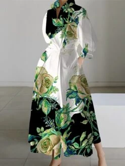 Women's Shirt Dress Casual Dress Swing Dress Maxi Long Dress Outdoor Office Daily Polyester Fashion Modern Shirt Collar Button Pocket Long Sleeve Spring Fall Winter 2023 Loose Fit Black White Yellow -HANA Luxury Wear Shop ddopzp1691045780160