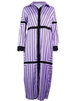 Women's Shirt Dress Casual Dress Shift Dress Maxi Long Dress Outdoor Daily Vacation Polyester Fashion Basic Shirt Collar Button Split Long Sleeve Summer Spring Fall 2023 Regular Fit White Purple -HANA Luxury Wear Shop dffaib1689238706411
