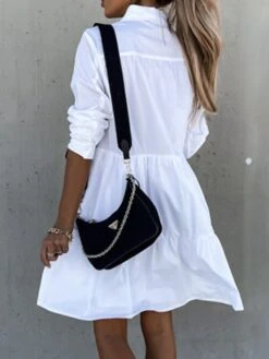 Women's Shirt Dress Casual Dress Swing Dress Midi Dress Outdoor Daily Vacation Cotton Basic Modern Shirt Collar Ruffle Button Long Sleeve Fall Winter 2023 Regular Fit ArmyGreen Black White Pure Color -HANA Luxury Wear Shop dhemzj1695813923382