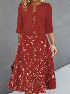 Women's Two Piece Dress Set Casual Dress Print Dress Outdoor Daily Fashion Elegant Print Midi Dress V Neck Half Sleeve Floral Geometric Regular Fit Silver Wine Navy Blue Fall Winter S M L XL XXL -HANA Luxury Wear Shop dhhkfo1693278304359