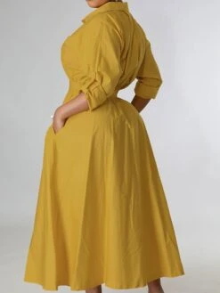 Women's Casual Dress Swing Dress Long Dress Maxi Dress Blue Yellow Orange Long Sleeve Pure Color Pocket Winter Fall Autumn Shirt Collar Winter Dress Weekend Fall Dress Loose Fit 2023 S M L XL XXL -HANA Luxury Wear Shop dlxhnq1656671618024