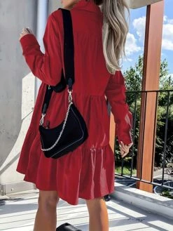 Women's Shirt Dress Casual Dress Swing Dress Midi Dress Outdoor Daily Vacation Cotton Basic Modern Shirt Collar Ruffle Button Long Sleeve Fall Winter 2023 Regular Fit ArmyGreen Black White Pure Color -HANA Luxury Wear Shop dmgeyv1695813921193