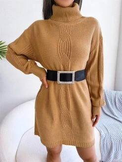 Women's Sweater Dress Winter Dress Jumper Dress Mini Dress Ruched Daily Date Going Out Active Fashion Turtleneck Long Sleeve 2023 Loose Fit White Khaki Army Green Color S M L Size -HANA Luxury Wear Shop dmtgrm1692863447767