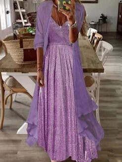 Women's Two Piece Dress Set Loose Dress Party Outdoor Fashion Streetwear Ruched Maxi Dress V Neck Half Sleeve Plain Loose Fit Red Sky Blue Purple Summer Spring S M L XL XXL -HANA Luxury Wear Shop dpbknc1681958121352