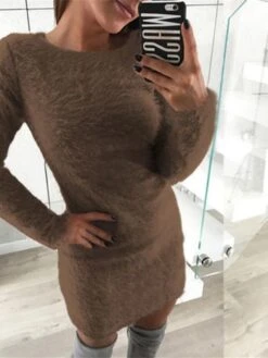 Women‘s Sweater Dress Winter Dress Mini Dress Light Blue Black Red Long Sleeve Pure Color Modern Style Fall Winter Autumn Crew Neck Sexy Winter Dress Fall Dress 2022 S M L XL 2XL 3XL -HANA Luxury Wear Shop dpgeuk1629801822679