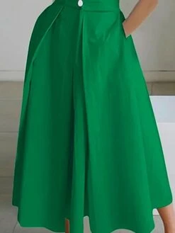 Women's Shirt Dress Casual Dress Swing Dress Midi Dress Outdoor Daily Vacation Polyester Fashion Modern Split Neck Button Pocket Short Sleeve Summer Spring 2023 Regular Fit White Green Plain S M L XL -HANA Luxury Wear Shop dqcylx1691477527221