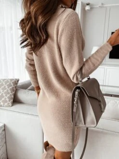 Women's Sweater Dress Winter Dress Jumper Dress Mini Dress Hollow Out Cut Out Outdoor Street Daily Active Fashion V Neck Long Sleeve 2023 Regular Fit Black White Khaki Color S M L XL XXL Size -HANA Luxury Wear Shop dqhkvd1692871465442