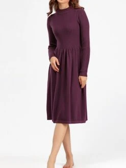 Women's Sweater Dress Jumper Dress Casual Dress Midi Dress Active Plain Outdoor Casual Holiday Vacation Crew Neck Long Sleeve Ruched 2023 Regular Fit Black Blue Purple One Size -HANA Luxury Wear Shop dqxgwa1697537798678