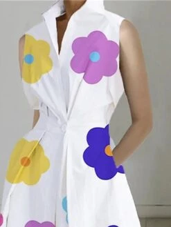 Women's Shirt Dress Casual Dress Work Dress Midi Dress Outdoor Daily Vacation Polyester Fashion Modern Split Neck Button Pocket Sleeveless Summer Spring 2023 Loose Fit Purple Flower S M L XL XXL -HANA Luxury Wear Shop dvddcb1688449228548