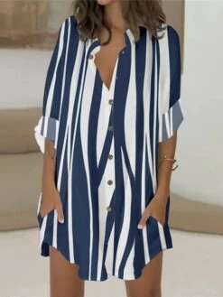 Women's Shirt Dress Casual Dress Mini Dress Winter Dress Daily Holiday Polyester Casual Shirt Collar Button Pocket Long Sleeve Summer Spring Fall 2022 Loose Fit White Pink Blue Leopard Floral -HANA Luxury Wear Shop dvsiry1628230801176