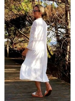 Women's Shirt Dress Casual Dress Swing Dress Maxi Long Dress Outdoor Daily Vacation Cotton Fashion Modern Split Neck Lace Button 3/4 Length Sleeve Summer Spring Fall 2023 Loose Fit White Yellow Red -HANA Luxury Wear Shop dvuuvg1695122502690