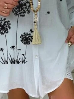 Women's Shirt Dress Casual Dress Shift Dress Mini Dress Outdoor Daily Vacation Polyester Fashion Classic Shirt Collar Button Print Long Sleeve Summer Spring Fall 2023 Loose Fit Gray Floral M L XL 2XL -HANA Luxury Wear Shop dwnqsg1677234258536