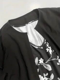 Women's Two Piece Dress Set Casual Dress Chiffon Dress Outdoor Daily Fashion Elegant Print Midi Dress V Neck Half Sleeve Floral Regular Fit Black Pink Gray Summer Spring S M L XL XXL -HANA Luxury Wear Shop dwzljg1693539435051