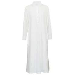 Women's Cotton Dress Pajamas Nightgown Nighty Pure Color Retro Comfort Home Daily Stand Collar Long Sleeve Button Summer Fall Spring White Blue -HANA Luxury Wear Shop dxajbw1665286278457