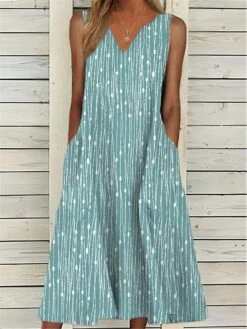 Women's Two Piece Dress Set Casual Dress Tank Dress Outdoor Daily Fashion Modern Pocket Print Midi Dress V Neck Half Sleeve Graphic Regular Fit Pink Blue Gray Summer Spring S M L XL XXL -HANA Luxury Wear Shop dytqiw1680147136176