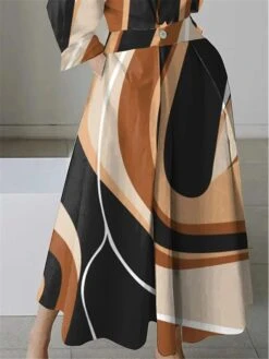 Women's Shirt Dress Casual Dress Swing Dress Maxi Long Dress Outdoor Office Daily Polyester Fashion Modern Shirt Collar Button Pocket Long Sleeve Spring Fall Winter 2023 Loose Fit Orange Geometric -HANA Luxury Wear Shop dzksru1692858643370