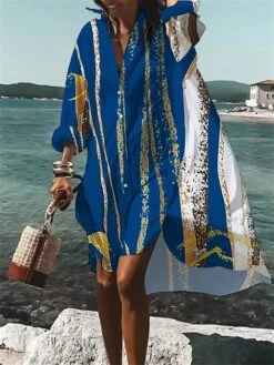 Women's Shirt Dress Casual Dress Swing Dress Midi Dress Outdoor Daily Vacation Polyester Classic Casual Shirt Collar Button Long Sleeve Summer Spring Fall 2023 Loose Fit ArmyGreen Black Navy Blue -HANA Luxury Wear Shop eblaza1675930756151