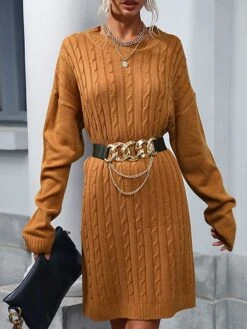 Women's Sweater Dress Jumper Dress Casual Dress Mini Dress Warm Pure Color Outdoor Casual Daily Going Out Crew Neck Long Sleeve 2023 Loose Fit Camel S M L -HANA Luxury Wear Shop ebsrpz1695106687237