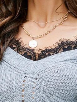 Women's Sweater Dress Winter Dress Jumper Dress Mini Dress Patchwork Cold Shoulder Daily Date Going Out Active Fashion V Neck Long Sleeve 2023 Loose Fit Black Blue Gray Color S M L XL Size -HANA Luxury Wear Shop eccwks1692857019732