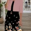 Women's Dress Set Two Piece Dress A Line Dress Midi Dress Pink Orange Half Sleeve Floral Ruched Fall Winter Autumn Crew Neck Sexy 2023 S M L XL XXL 3XL -HANA Luxury Wear Shop edgmbq1650340660001
