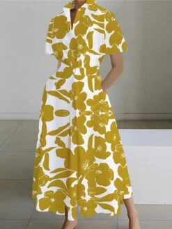 Women's Shirt Dress Casual Dress Swing Dress Maxi Long Dress Outdoor Office Daily Polyester Fashion Modern Shirt Collar Button Pocket Short Sleeve Summer Spring 2023 Loose Fit Yellow Red Navy Blue -HANA Luxury Wear Shop efzseq1689925296875