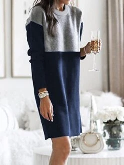 Women‘s Sweater Dress Winter Dress Wine Army Green Dusty Blue Brown Black Long Sleeve Color Block Patchwork Winter Fall Crew Neck Turtleneck Casual S M L XL XXL 3XL Cotton -HANA Luxury Wear Shop ehfwew1630305237431