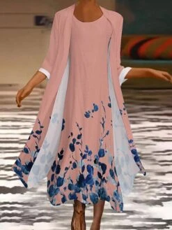 Women's Two Piece Dress Long Dress Maxi Dress White Yellow Pink Long Sleeve Color Block Print Summer Spring Crew Neck Stylish Winter Dress Fall Dress Loose Fit 2023 S M L XL XXL 3XL 4XL 5XL -HANA Luxury Wear Shop eiivgr1663818676696