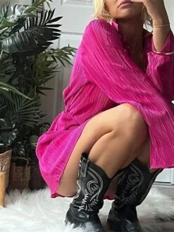 Women's Shirt Dress Casual Dress Mini Dress Outdoor Daily Vacation Polyester Fashion Modern Shirt Collar Lace Up Button Long Sleeve Spring Fall 2023 Loose Fit ArmyGreen Black Dark Pink Floral Pure -HANA Luxury Wear Shop ejxhzp1693226798743