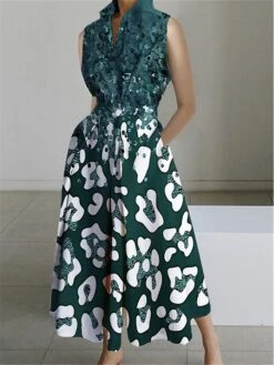 Women's Shirt Dress Casual Dress Swing Dress Maxi Long Dress Outdoor Office Daily Polyester Fashion Modern Shirt Collar Button Pocket Sleeveless Summer Spring 2023 Loose Fit Pink Navy Blue Blue -HANA Luxury Wear Shop encyfo1690772970601