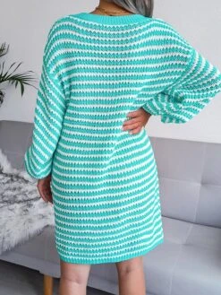 Women's Sweater Dress Jumper Dress Casual Dress Mini Dress Active Multicolor Outdoor Casual Daily Holiday V Neck Long Sleeve Patchwork 2023 Loose Fit Pink Blue Khaki S M L -HANA Luxury Wear Shop enmdje1692947782201