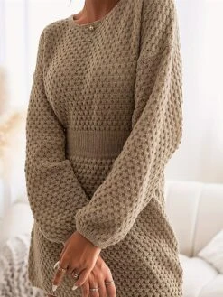 Women's Sweater Dress Jumper Dress Casual Dress Mini Dress Warm Pure Color Outdoor Casual Daily Going Out V Neck Long Sleeve 2023 Loose Fit Camel S M L -HANA Luxury Wear Shop eoihuq1695643815870