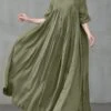 Women's Casual Dress Cotton Linen Dress Swing Dress Long Dress Maxi Dress Black Pink Green Short Sleeve Pure Color Ruched Spring Fall Autumn Crew Neck Elegant Vacation Loose Fit 2022 S M L XL XXL 3XL -HANA Luxury Wear Shop eopbok1629802110991