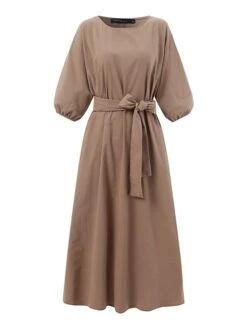Women's Cotton Linen Dress Shift Dress A Line Dress Maxi Long Dress Cotton Blend Fashion Modern Outdoor Daily Vacation Round Neck With Belt Tie Belt 3/4 Length Sleeve Summer Spring 2023 Regular Fit -HANA Luxury Wear Shop eozgmm1660299363856