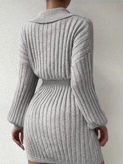 Women's Sweater Dress Jumper Dress Casual Dress Mini Dress Warm Pure Color Outdoor Casual Daily Going Out Lapel Long Sleeve 2023 Loose Fit Gray S M L -HANA Luxury Wear Shop epwucr1695643826860