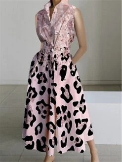 Women's Shirt Dress Casual Dress Swing Dress Maxi Long Dress Outdoor Office Daily Polyester Fashion Modern Shirt Collar Button Pocket Sleeveless Summer Spring 2023 Loose Fit Pink Navy Blue Blue -HANA Luxury Wear Shop eqqmcb1690772971461