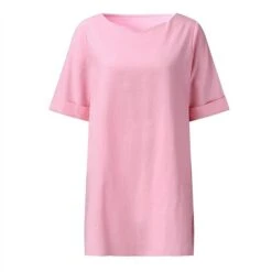 Women's Cotton Linen Dress A Line Dress Mini Dress Cotton Cotton Blend Casual Comfort Home Split Neck Pocket Rolled Cuff Half Sleeve Summer Spring Loose Fit Pink Light Blue Gray Pure Color S M L XL -HANA Luxury Wear Shop eskvnk1654067355558