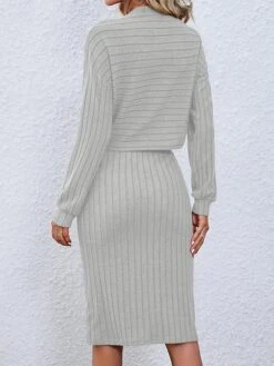 Women's Two Piece Dress Set Casual Dress Skirt Set Outdoor Daily Active Fashion Ribbed Midi Dress Turtleneck Long Sleeve Plain Loose Fit Black Wine Gray Fall Winter S M L XL XXL -HANA Luxury Wear Shop etequk1693294045273