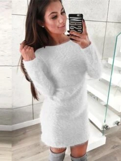 Women‘s Sweater Dress Winter Dress Mini Dress Light Blue Black Red Long Sleeve Pure Color Modern Style Fall Winter Autumn Crew Neck Sexy Winter Dress Fall Dress 2022 S M L XL 2XL 3XL -HANA Luxury Wear Shop etetiz1629801823788