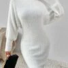 Women's Sweater Dress Winter Dress Jumper Dress Midi Dress Patchwork Street Daily Date Fashion Streetwear Crew Neck Long Sleeve 2023 Slim Black White Khaki Color S M L XL Size